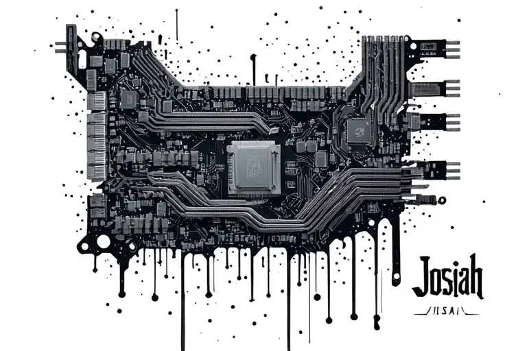 cyberpunk theamed motherboard circut with the name Josiah mixed in tattoo design idea