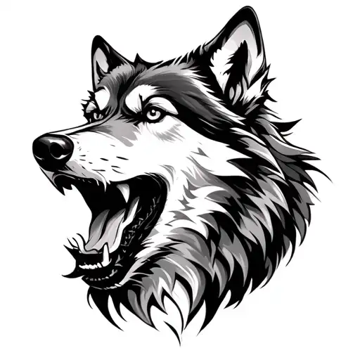 create a unique tatoo desing of wolf line form open mouth tattoo design idea
