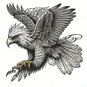 philippine eagle soaring with music notes intertwined tattoo design idea