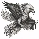 philippine eagle soaring with music notes intertwined tattoo design idea