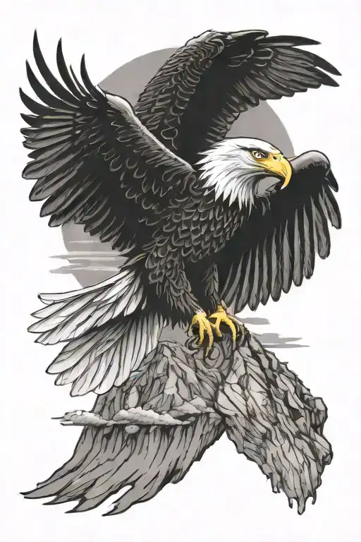 sun rays with bald eagle and landscape for shoulder  tattoo design idea