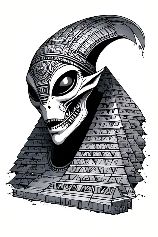 aliens, pyramids, aztec, neptune, mayans, annunaki tattoo design idea