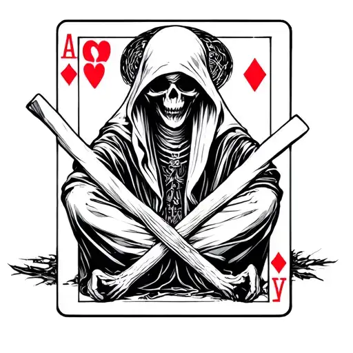 a grim reaper sitting criss cross playing cards tattoo design idea