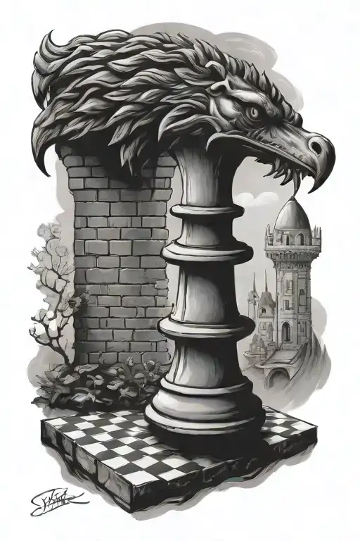 rook chess piece stairway to the castle  tattoo design idea