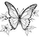 Butterfly Flowers Leafs Cherry Blossom fine line tattoo tattoo design idea