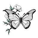Butterfly Flowers Leafs Cherry Blossom fine line tattoo tattoo design idea