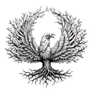 Tree of life with roots represent a phoenix tattoo design idea