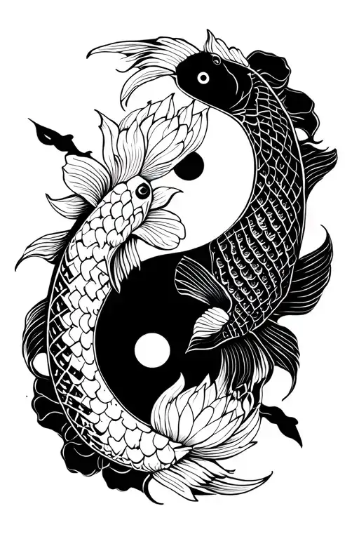Lotus Koi Fish Yin and Yang tattoo design idea