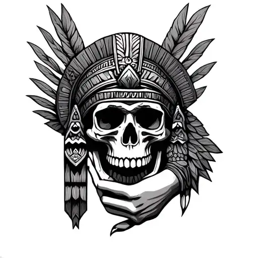 Aztec holding skull tattoo design idea