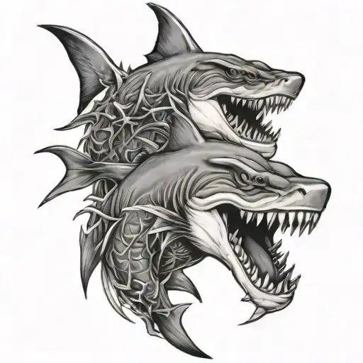 shark and dragon head tattoo design idea