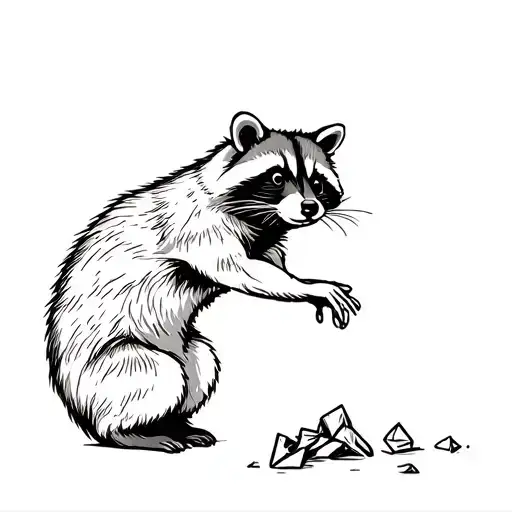raccoon playing with trash simple tattoo design idea