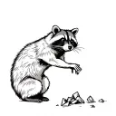 raccoon playing with trash simple tattoo design idea
