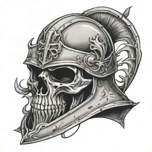 skull in knight helmet tattoo design idea