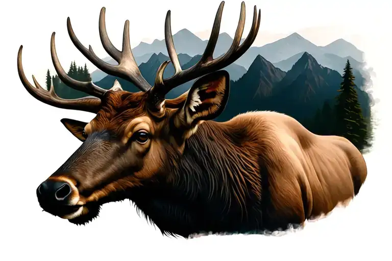 elk head mountain black tattoo design idea