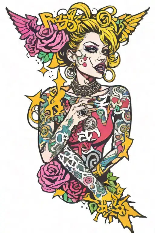 Crazy bitch surrounded tattoo design idea