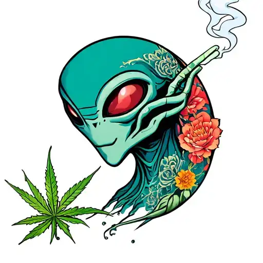 Alien smoking weed tattoo design idea