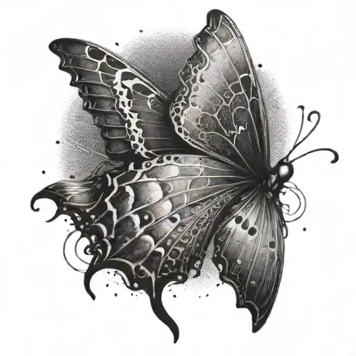 A butterfly with robotic wings, symbolizing the professor's love for nature and science fiction tattoo design idea