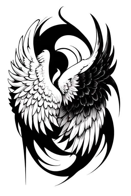 High contrast brush-like strokes dark aesthetic surrealist gothic blackwork wings ornamental abstract sigilism tattoo design idea