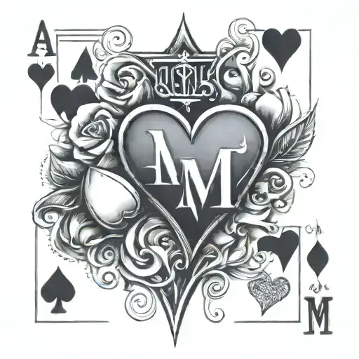 Using the initials "A, G and M" with love hearts playing card tattoo design idea