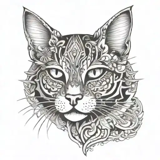 cat face mandala design incorporating elements tattoo design idea