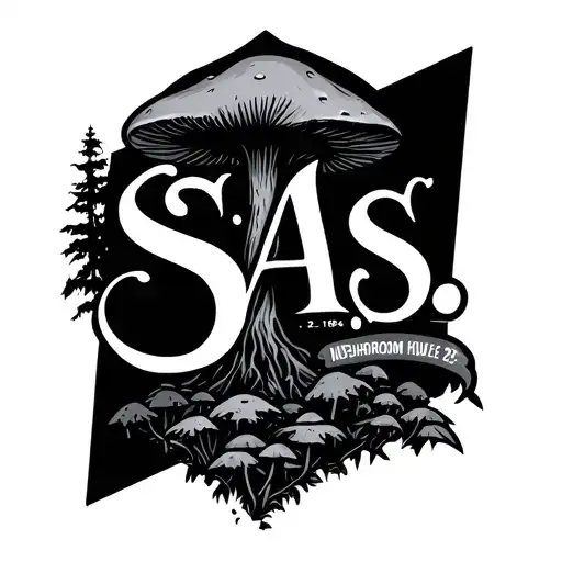 "S.A.S.  2/3/94 - 4/19/22" Mushroom Forest tattoo design idea