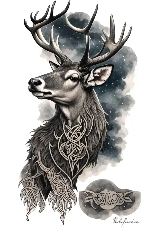 celtic stag head night sky filled tattoo design idea