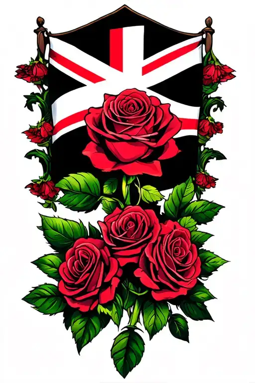 rose England flag tattoo design idea