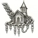 church with chains wrapped tattoo design idea