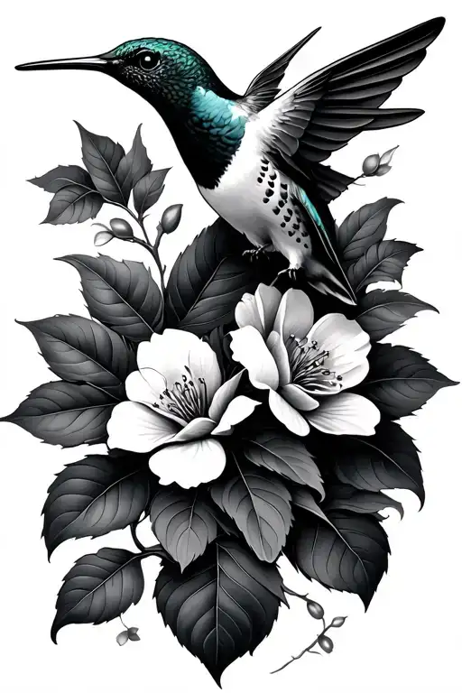 jasmine vine and humming bird tattoo design idea