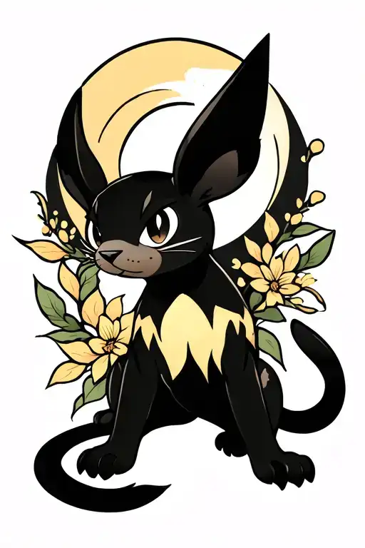 Umbreon pokemon traditional linework panther with moon tattoo design idea