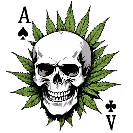 skull and marijuana and alkol and sigarte and Ace card tattoo design idea
