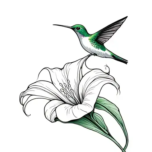 peace lily and hummingbird  tattoo design idea