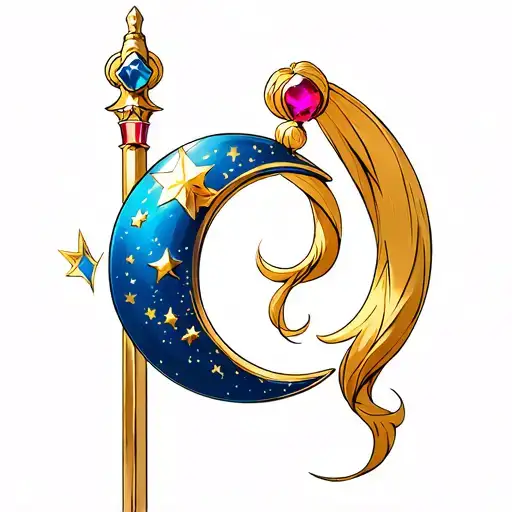 sailor moon crescent wand facing upwards tattoo design idea