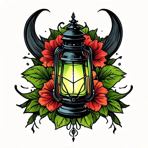 Lantern green and black neck tattoo gothic spooky tattoo design idea