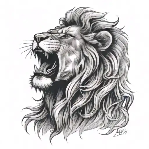 lion roar kiss a woman face tattoo design idea