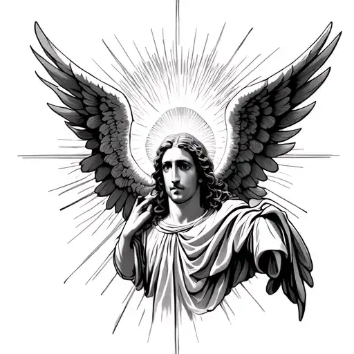 angel Gabriel with a sun shining tattoo design idea