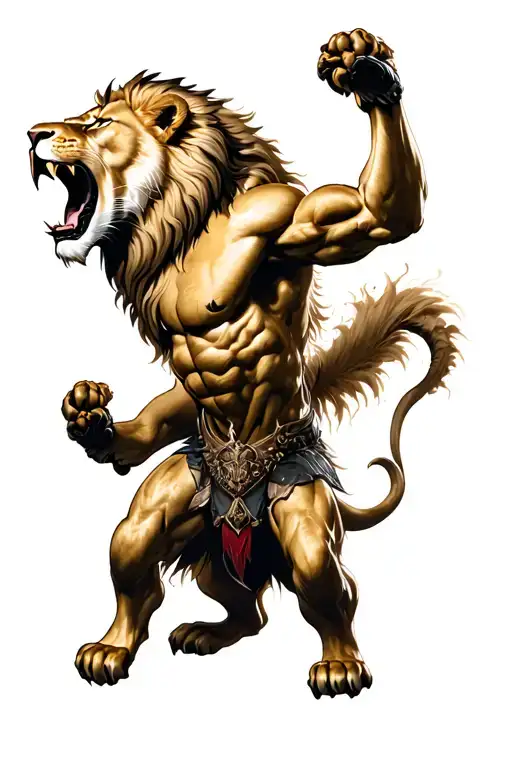 lion roaring warrior battling tattoo design idea