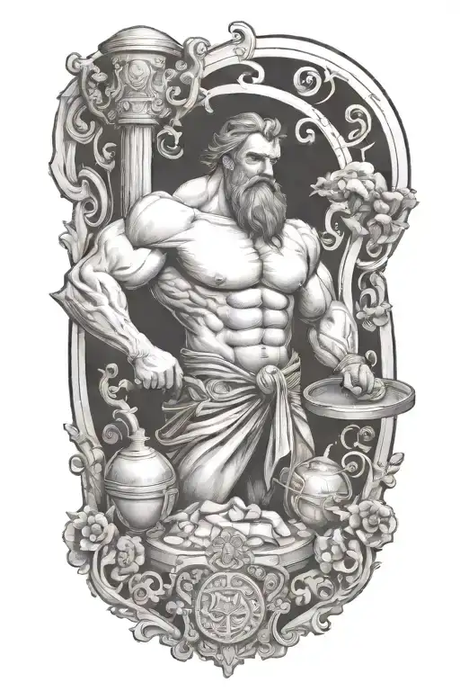 Hephaestus working forge tattoo design idea