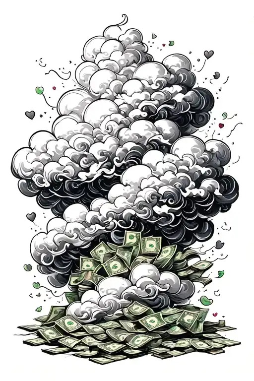 money dark love clouds and a poam on it  tattoo design idea
