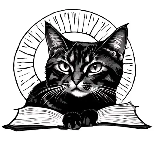 sun and cat and book and love for family/live in north/grandmother death/never stopping in life / and love for god tattoo design idea