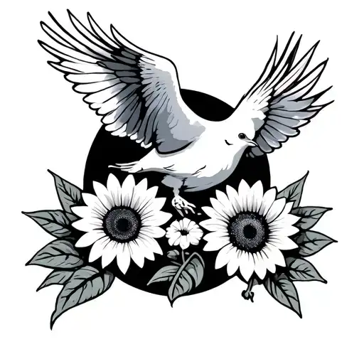 mariner's cross sun flowers and a dove tattoo design idea
