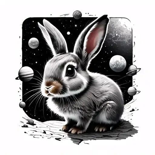 Baby Bunny in solar system tattoo design idea