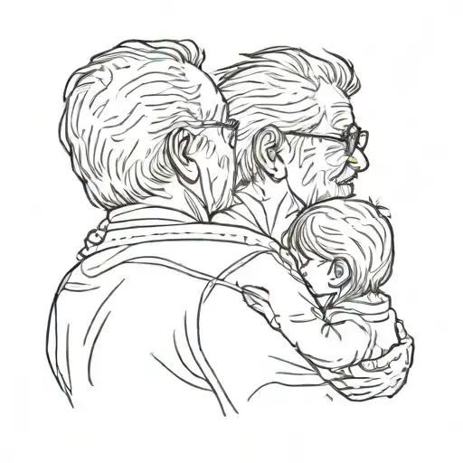 silhouette of a deceased grandfather with his granddaughter from behind tattoo design idea