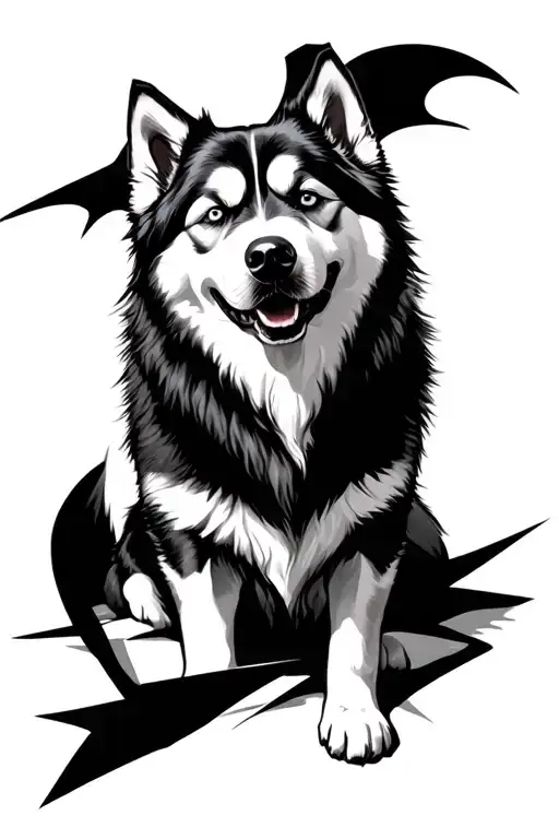 Alaskan malamute good versus evil tattoo design idea