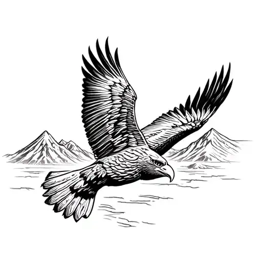 simple eagle soaring with mountain scene tattoo design idea