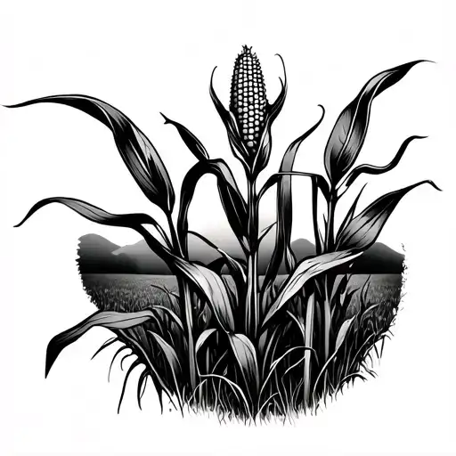 corn field wwith sunset tattoo design idea
