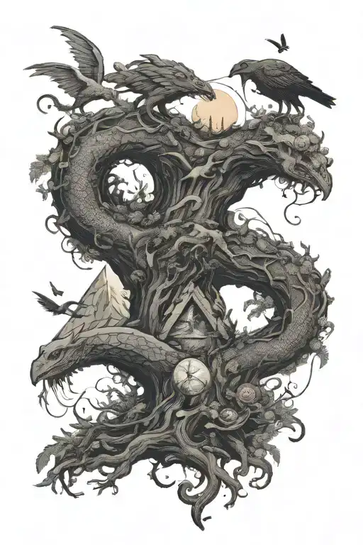 eyeball,pyramid,dragon coil,rose,big tree of life,waterfall,moon,whale,nasty,crow, snakes,earth,mushrooms,marijuana leaf tattoo design idea