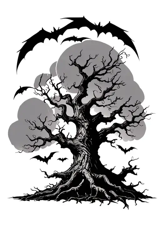 Poison Tree With Bats Flying Across tattoo design idea