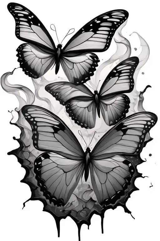Smokey Butterflies coming out of cracks tattoo design idea