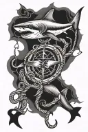 shark with anchor compass and rope  tattoo design idea